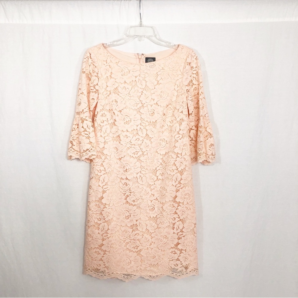 Vince Camuto Lace Overlay Bell Lac Sleeve Dress, Size 8, Peach